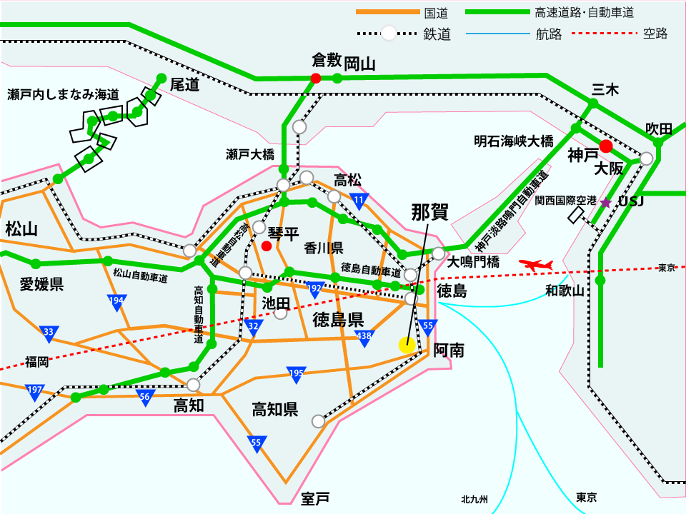 那賀町のアクセス地図