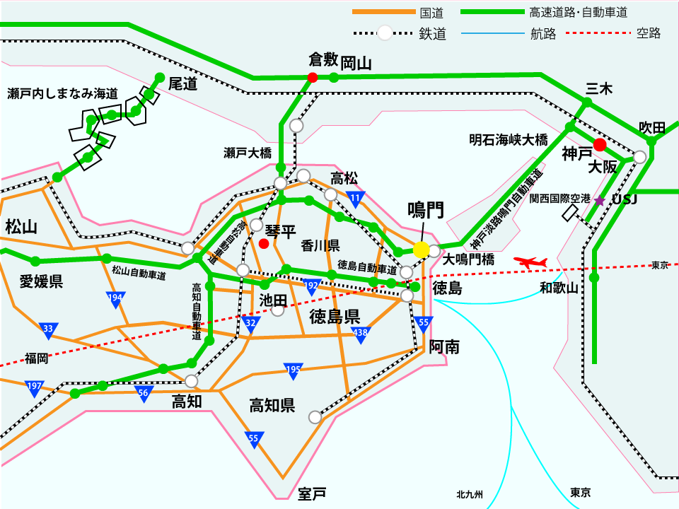 鳴門市のアクセス地図